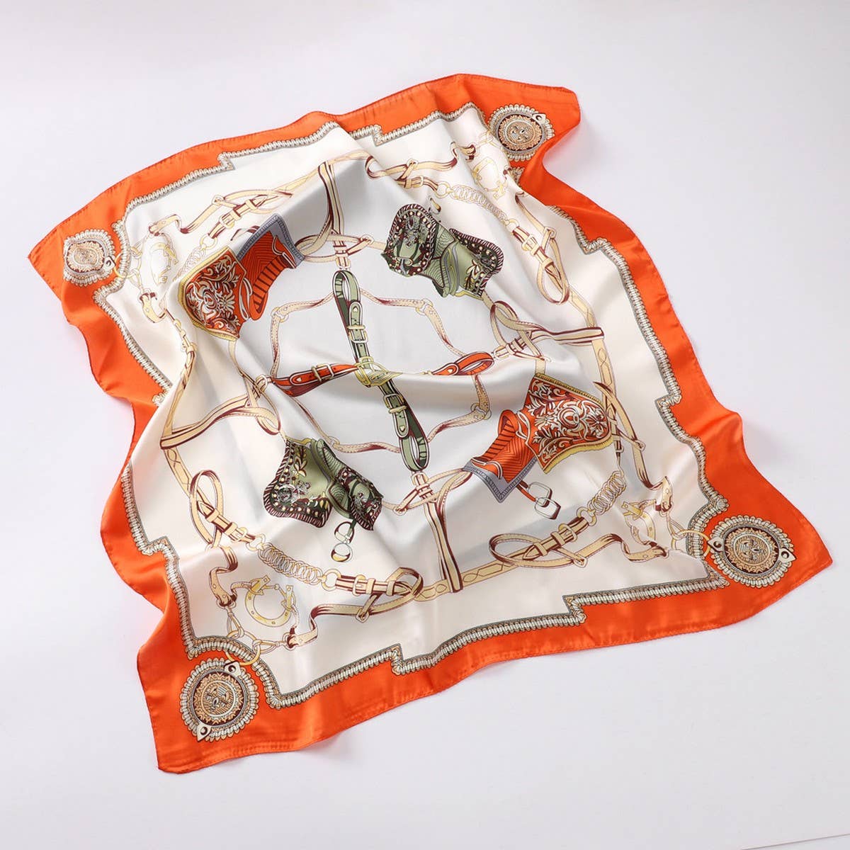Vintage Letter Print Satin Square Scarf For Women_Cwasc0809