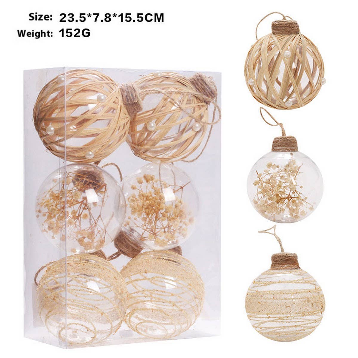 8CM PET CLEAR PLANT XMAS BALL ORNAMENT SET_CWMM9867