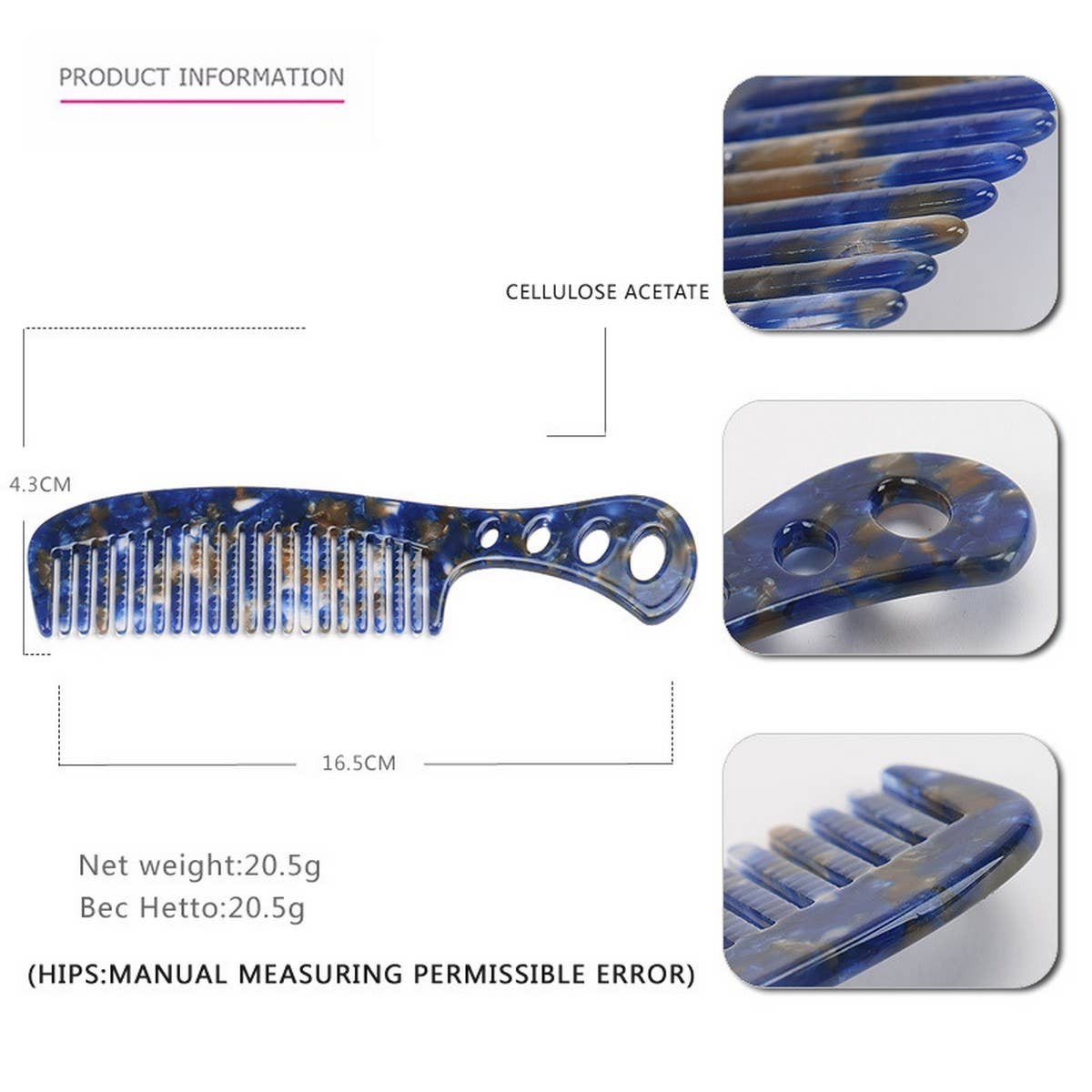GRADIENT TOOTH ACETATE HAIR COMB WIDE TOOTH COMB_CWAHA4191