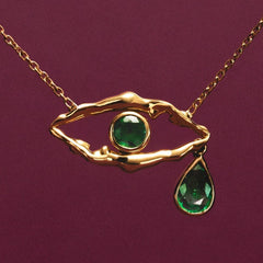 NEW EVIL EYE EMERALD GOLD NECKLACE_CWMM5336