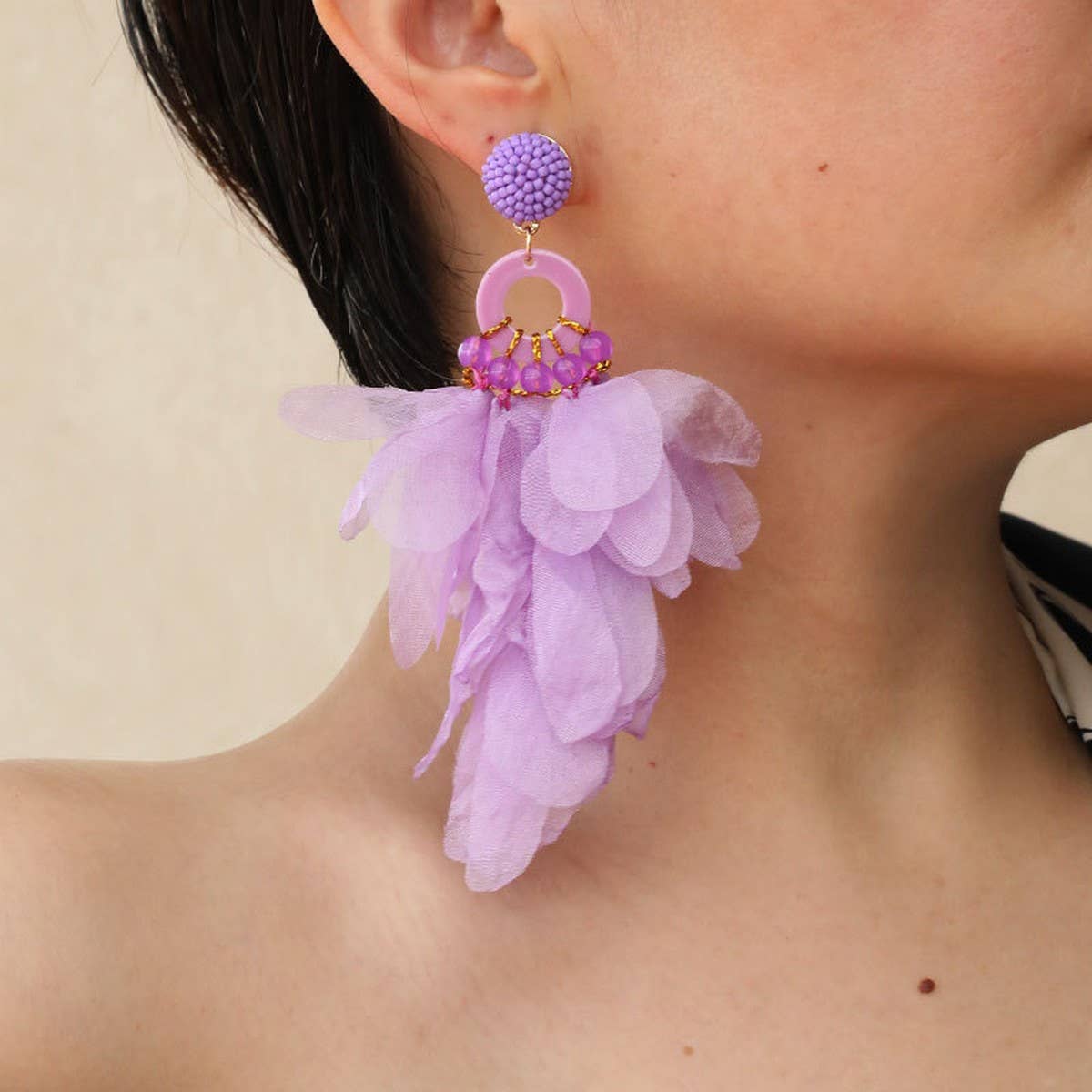 HANDMADE LONG STATEMENT FLORAL FABRIC EARRINGS_CWMM6159