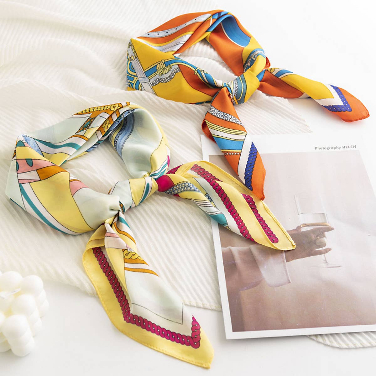 GEOMETRIC FLORAL SATIN SQUARE SCARF FOR WOMEN_CWASC0495