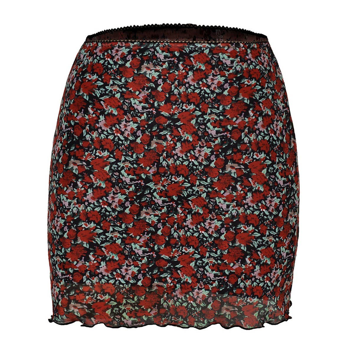 PRINTED MESH SKIRT DOUBLE LAYER SLIM HIP SKIRT_CWAB4794 1