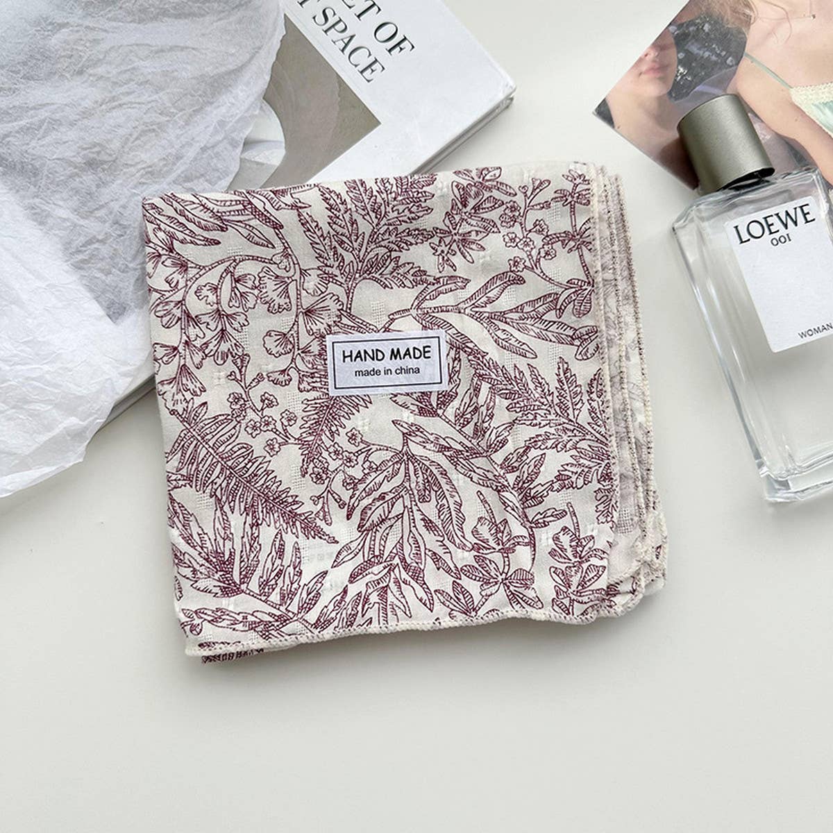 Floral Cotton Linen Square Scarf For Women_Cwasc1413