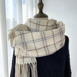 PLAID FAUX CASHMERE SCARF COZY FRINGE WINTER WRAP_CWASC1459