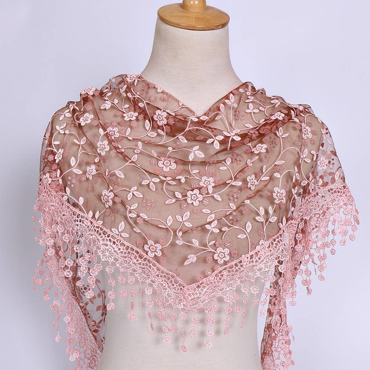 SPRING AND AUTUMN FLORAL HOLLOW LACE TRIANGLE VEIL_CWMM1984