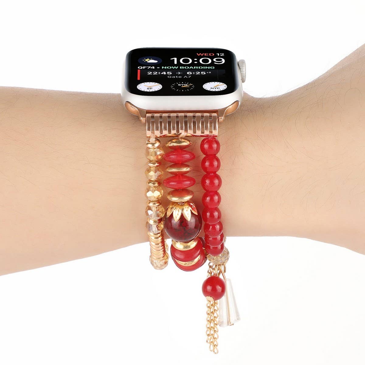 APPLE WATCH 7 1 THREE ROW PEARL ELASTIC STRAP_CWASC1563