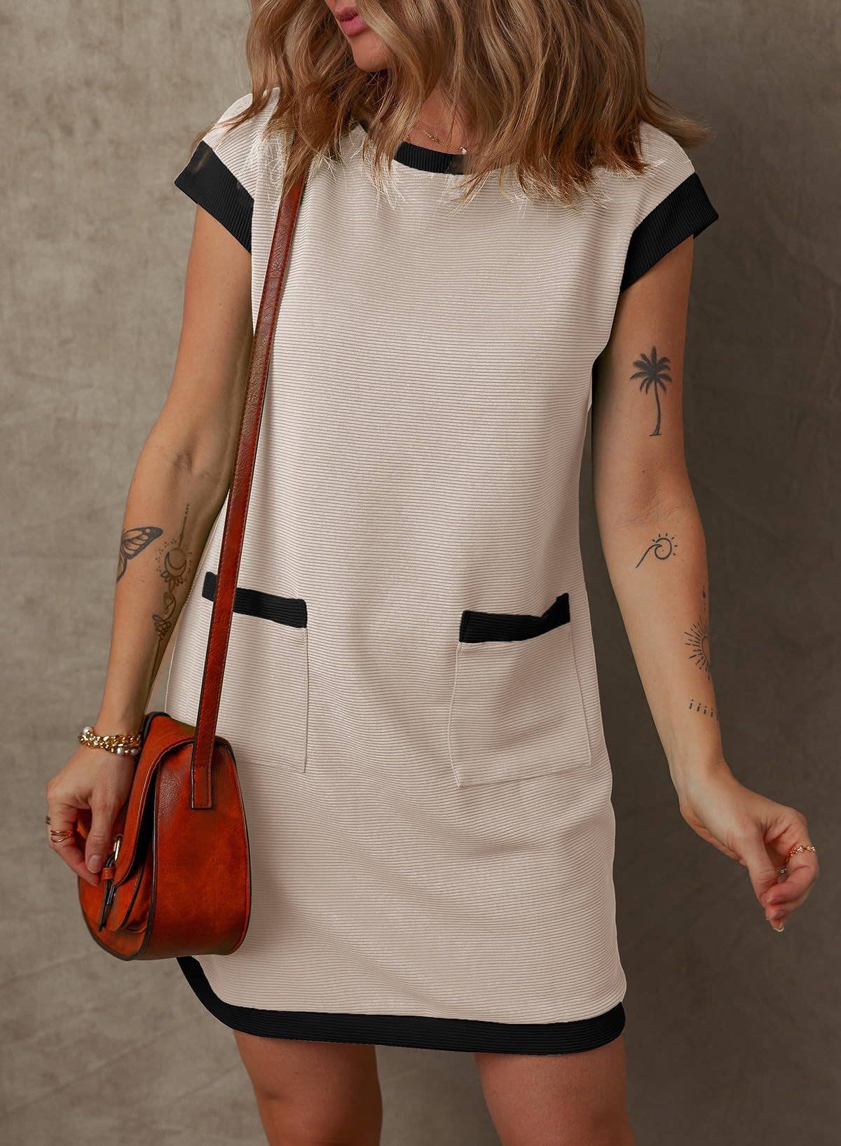 Womens Colorblock Pocket Sleeve Mini Dress