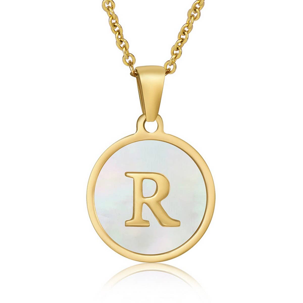 CIRCULAR SHELL ENGLISH LETTER PENDANT NECKLACE_CWAJE0675
