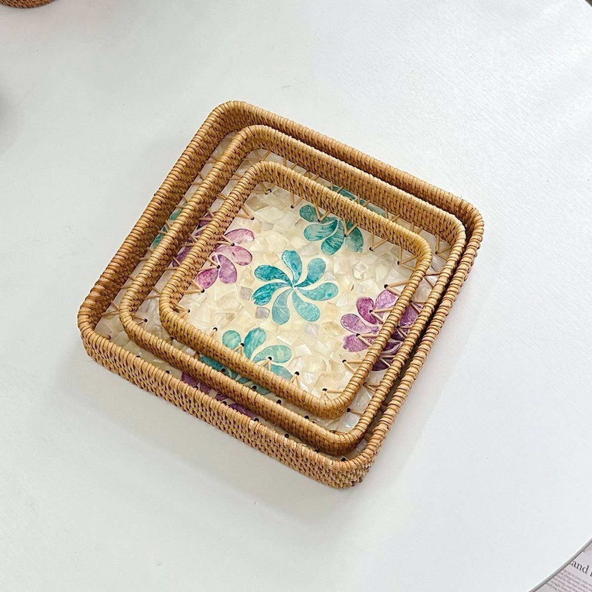 RATTAN COLORFUL SHELL FRUIT TRAY THREE PIECE SET_CWMM4407