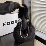 Winter Imitation Fox Fur Pearl Chain Plush Bag_Cwab3962