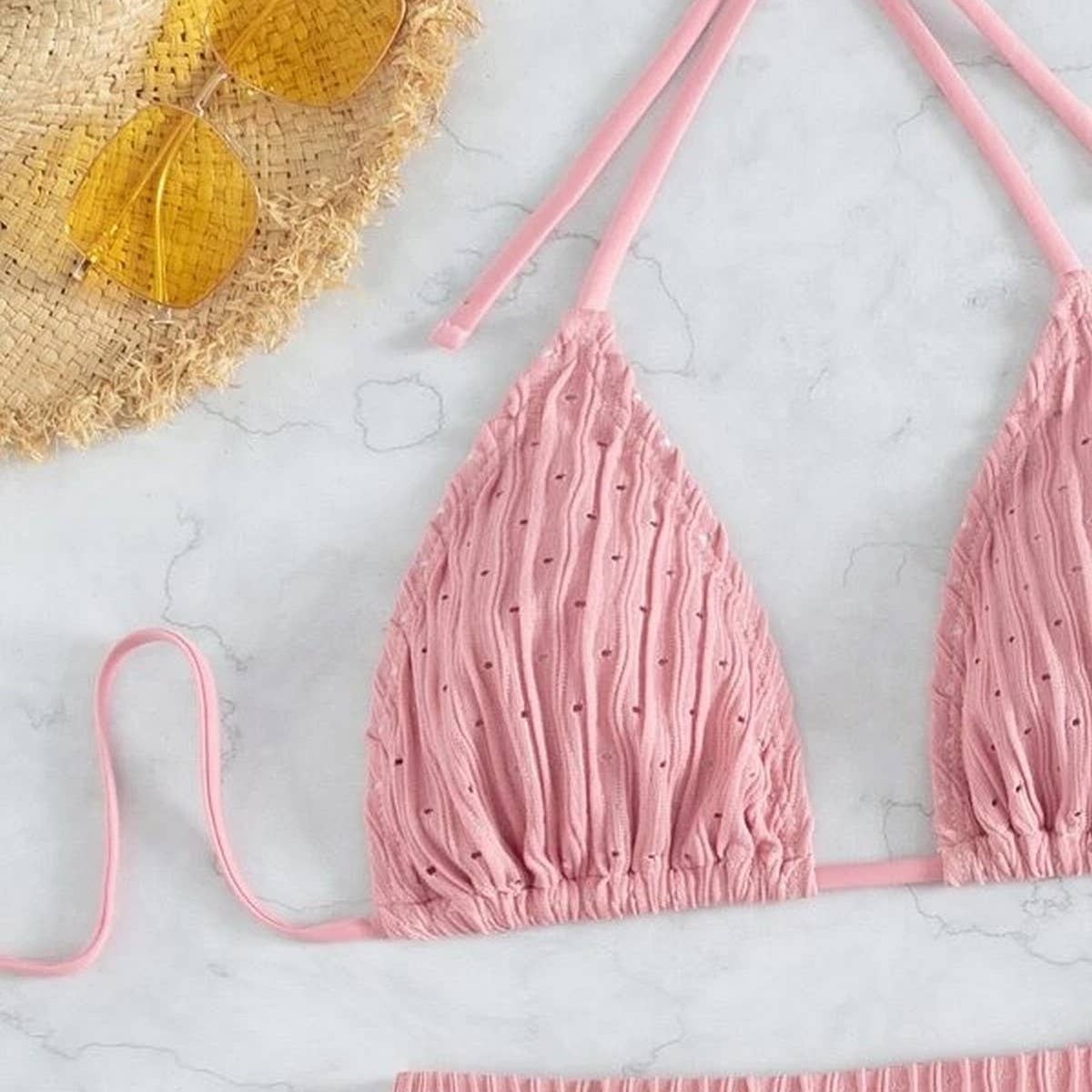 HIGH WAIST BIKINI SET SLIMMING SOLID COLOR SWIMSUIT_CWMW0155