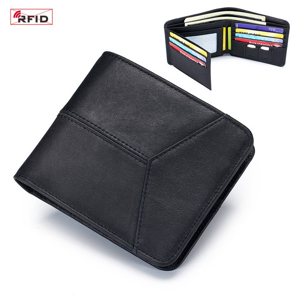 ANTI THEFT BRUSHED COWHIDE SHORT LEATHER WALLET_CWAB3788