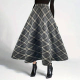 Thickened Retro Checkered Long Skirt