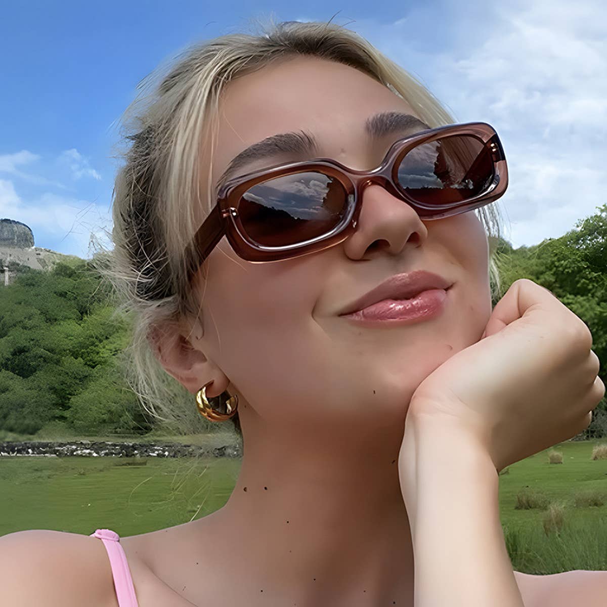 Vintage Oval Plaid Sunglasses_Cwasg0320