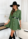 Solid Color Lapel Long Sleeve Casual Shirt Dress