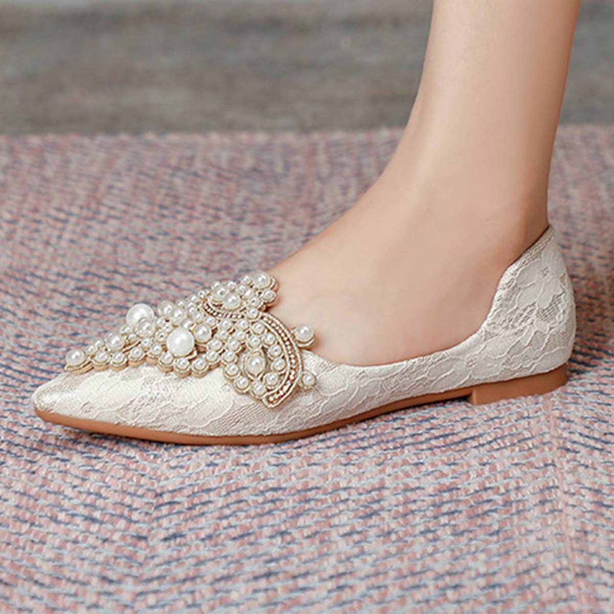 LACE PEARL BALLET FLATS FOR WOMEN BRIDAL STYLE_CWSHF0010