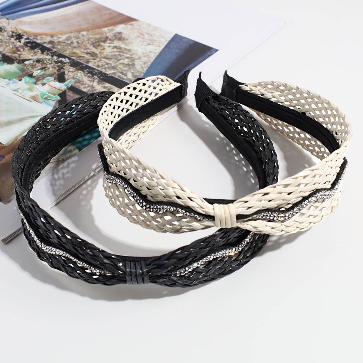 Wave Rhinestone Knotted Braided Headband