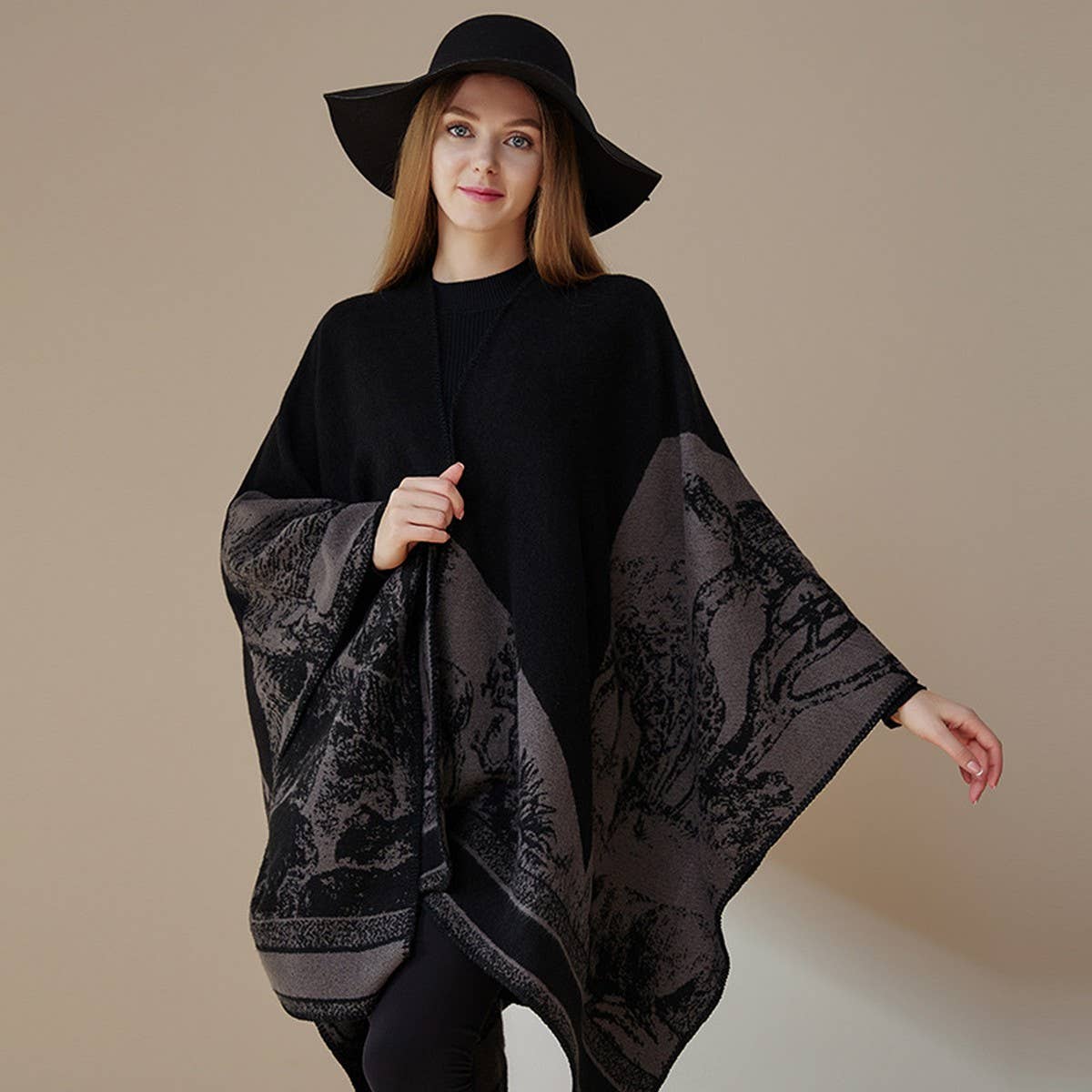 CAPE DARK DOUBLE SIDED WARM OUTER WEAR THICK SHAWL_CWASC2123
