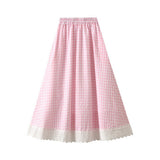 LACE TRIM PLAID HIGH WAIST A LINE MIDI SKIRT_CWBMS0344