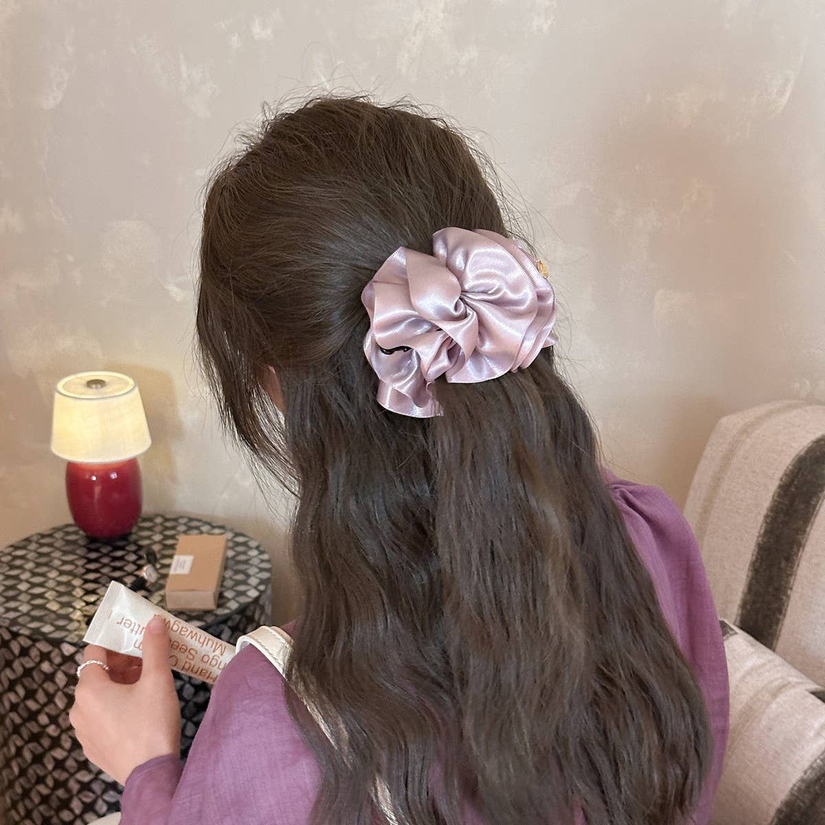 Satin Puff Hair Clip Bun Twist Claw Clip_Cwaha08221
