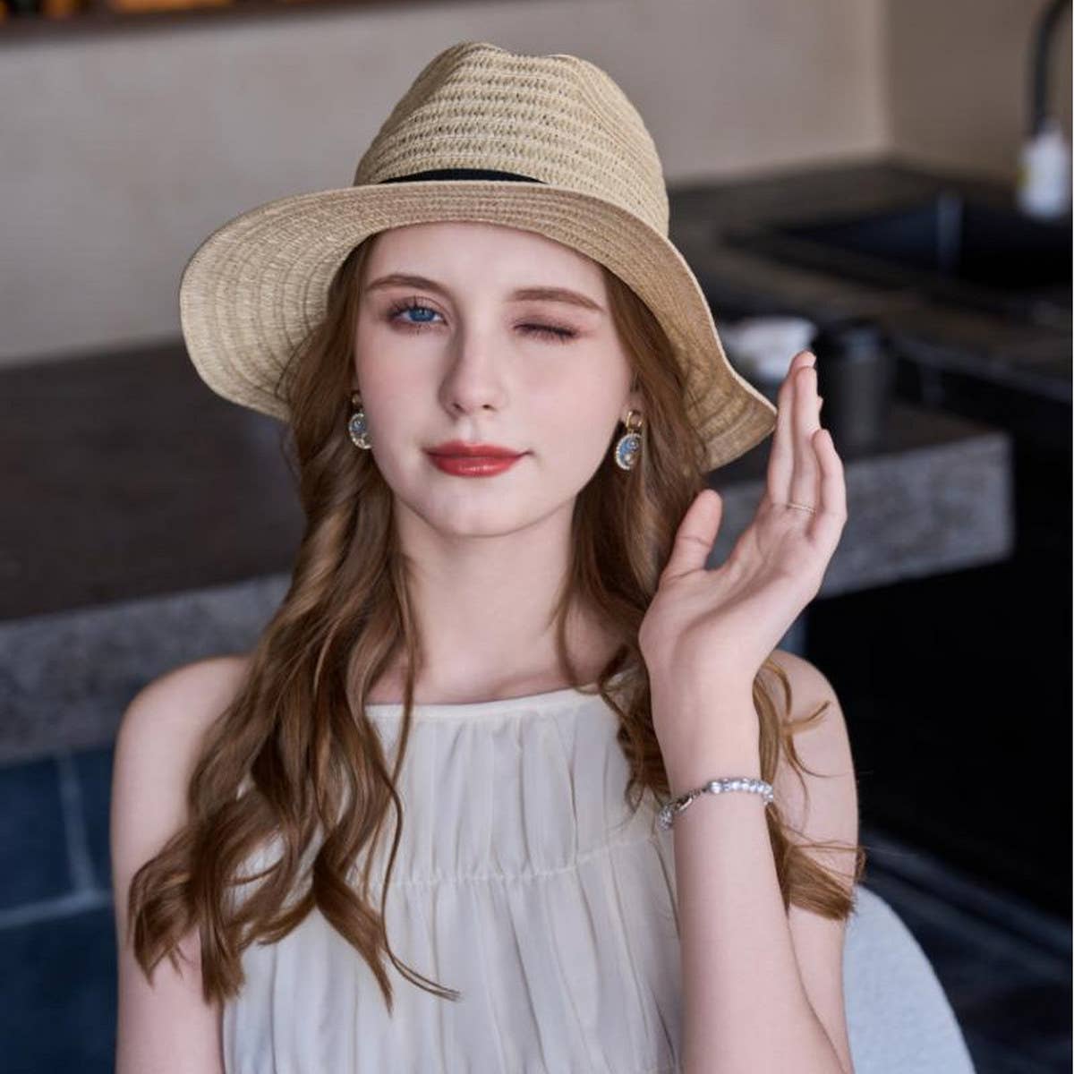 RETRO DOME BEACH HAT STRAW HAT_CWAH1337