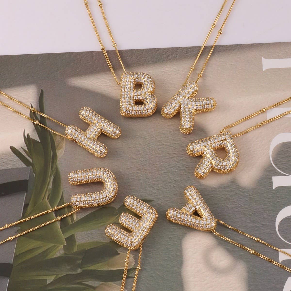 COPPER ZIRCONIA 26 LETTERS PENDANT NECKLACE_CWMM5869