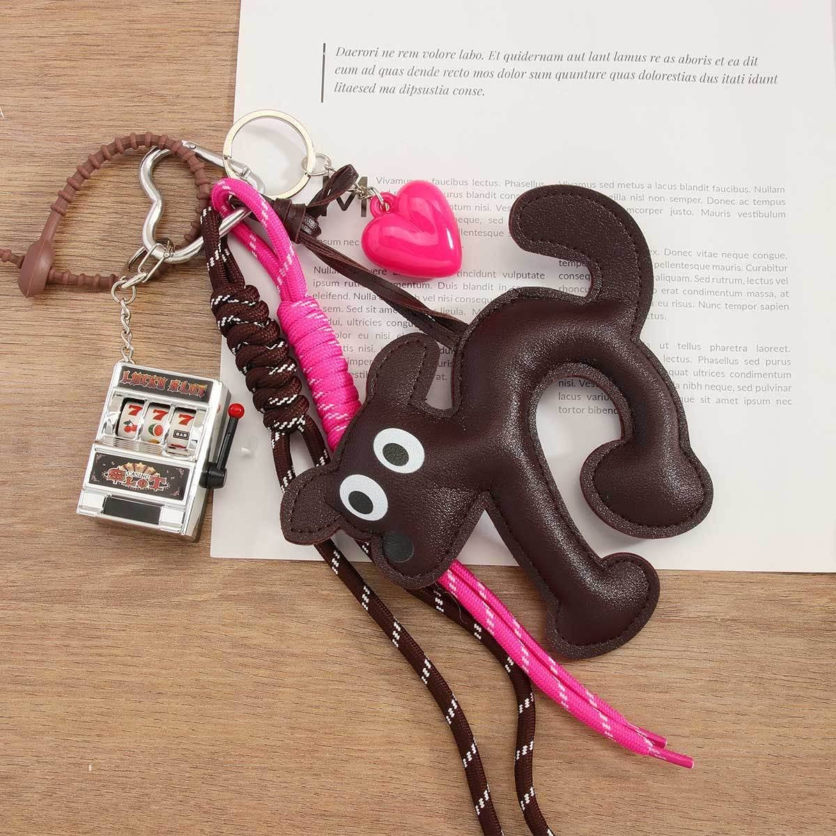 RETRO PU CAT KEYCHAIN WITH HEART FRUIT TOY_CWMM7832