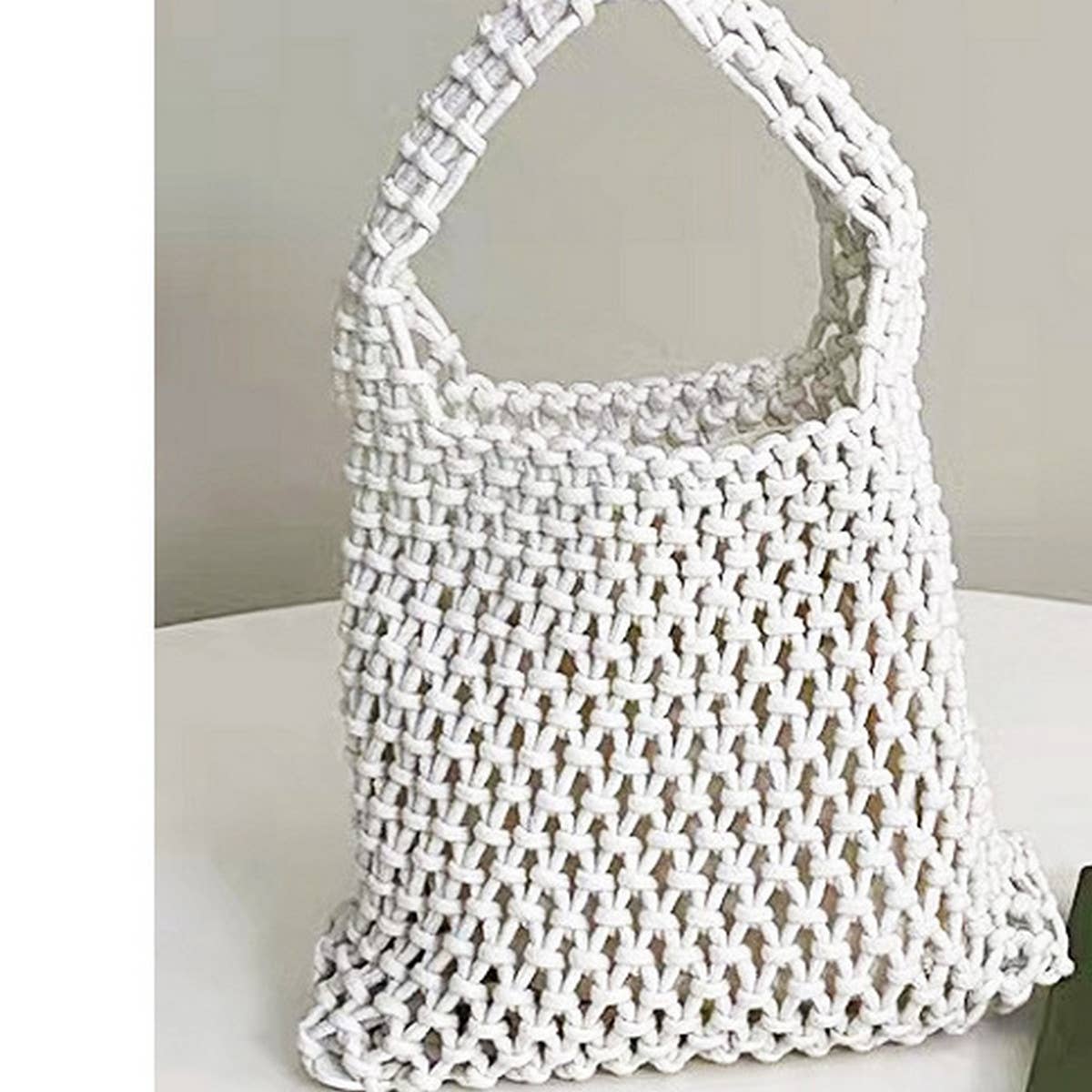 SMALL COTTON ROPE SOLID BEACH BAGS TOTES WITH MESH_CWAB1989
