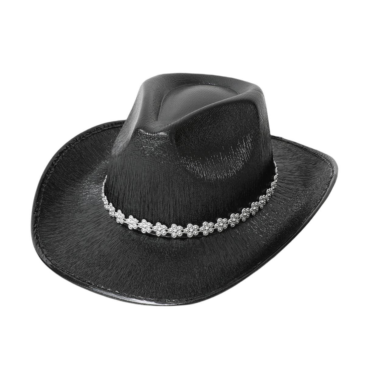 GLITTER WESTERN COWBOY HAT WITH RHINESTONE STRIP_CWAH3646