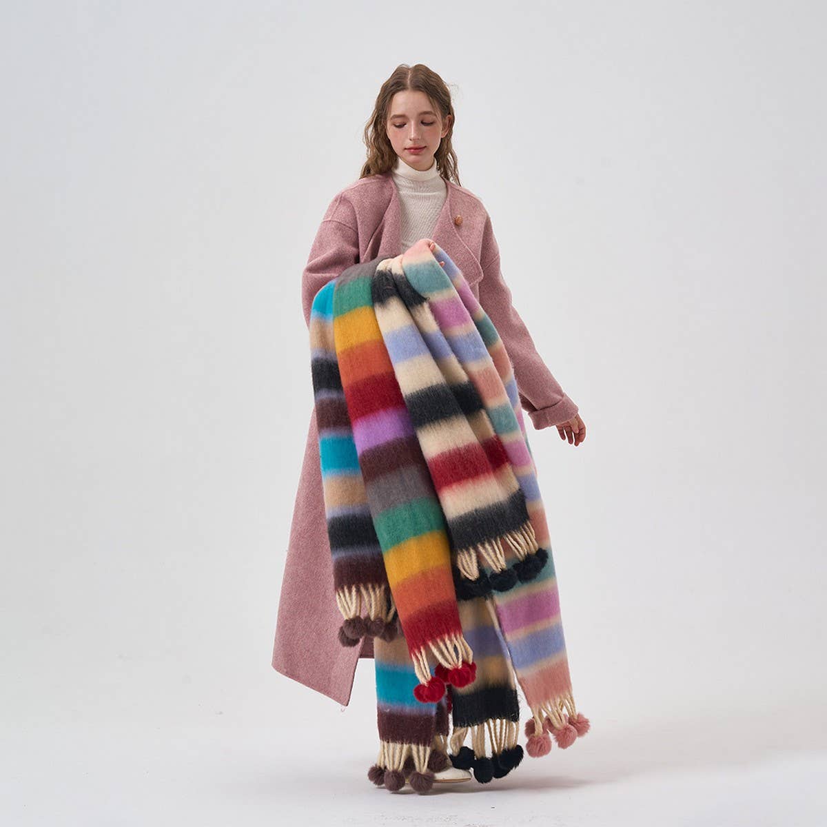COLOR STRIPE SCARF WARM WINTER COUPLE WRAP_CWASC2302