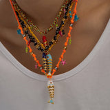 COLORFUL ENAMEL FISH ROPE NECKLACE FOR VACATION_CWMM8812