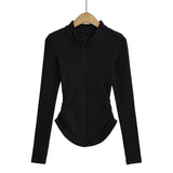 Velvet Stand Collar Zipper Solid Color Base Shirt