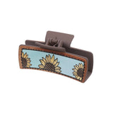 COW PRINT SUNFLOWER HAIR CLAW LEATHER HAIR CLAW_CWAHA0587