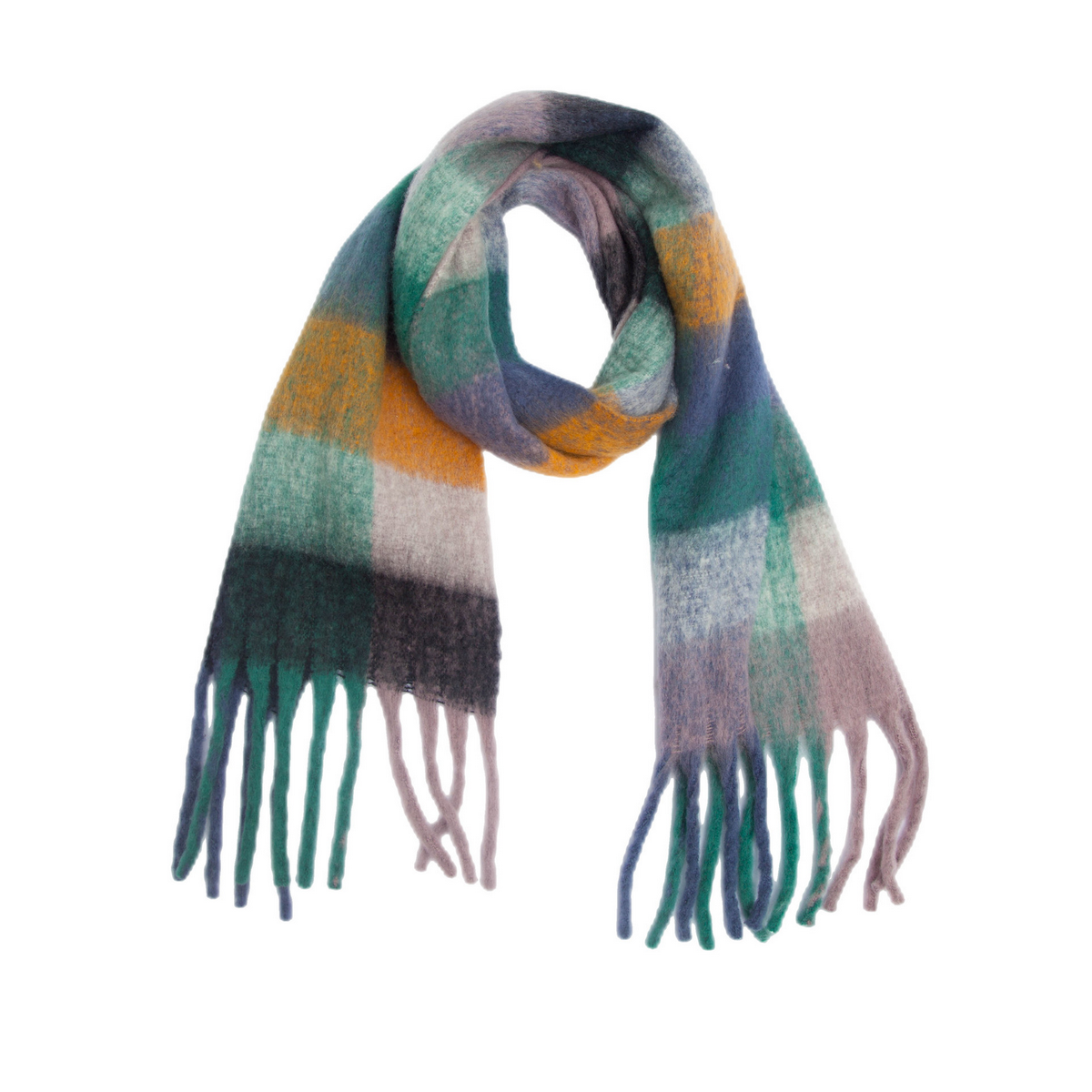PLAID PATTERN FRINGE TRIM WINTER SCARF_CWASC2691