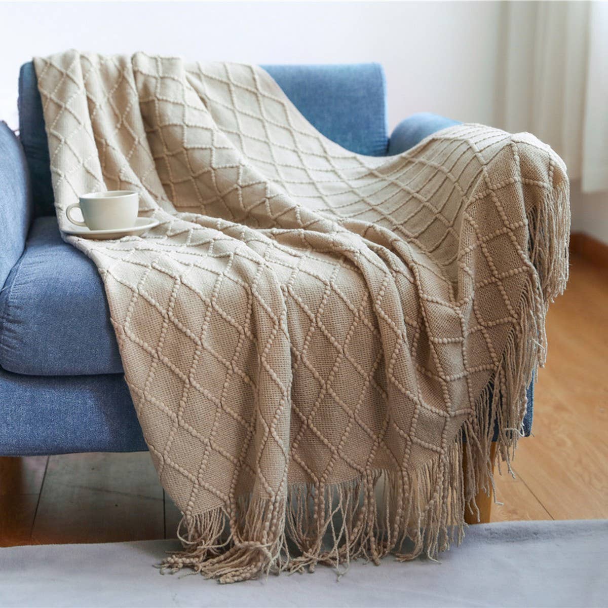 KNITTED TASSEL THIN BLANKET SOFA BLANKET_CWMM0183