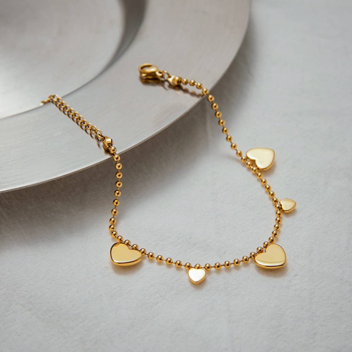 18K GOLD HEART BEAD CHAIN BRACELET TITANIUM STEEL_CWAJE4839