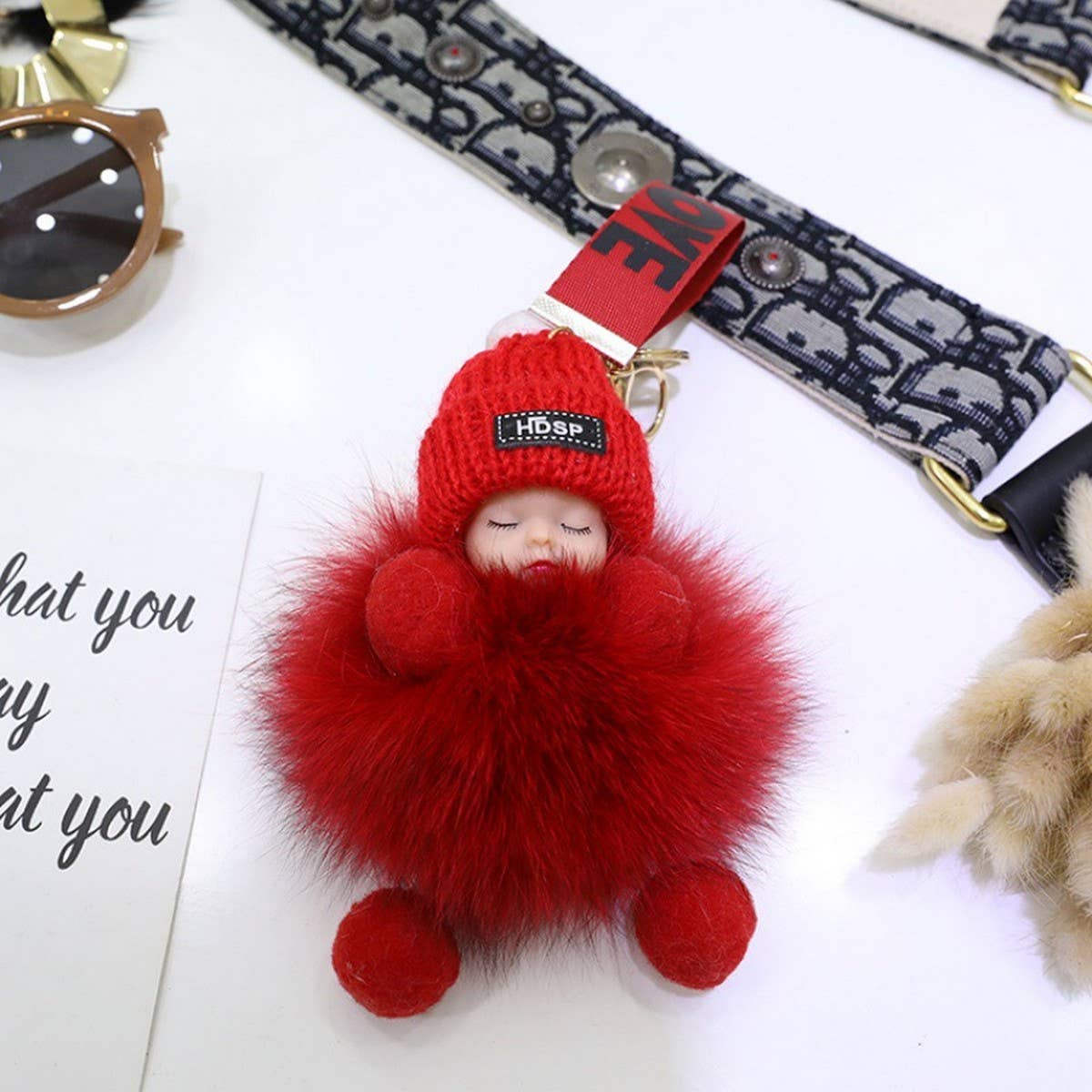 FURRY BALL PENDANT SLEEPING DOLL PENDANT KEYCHAIN_CWMM2513