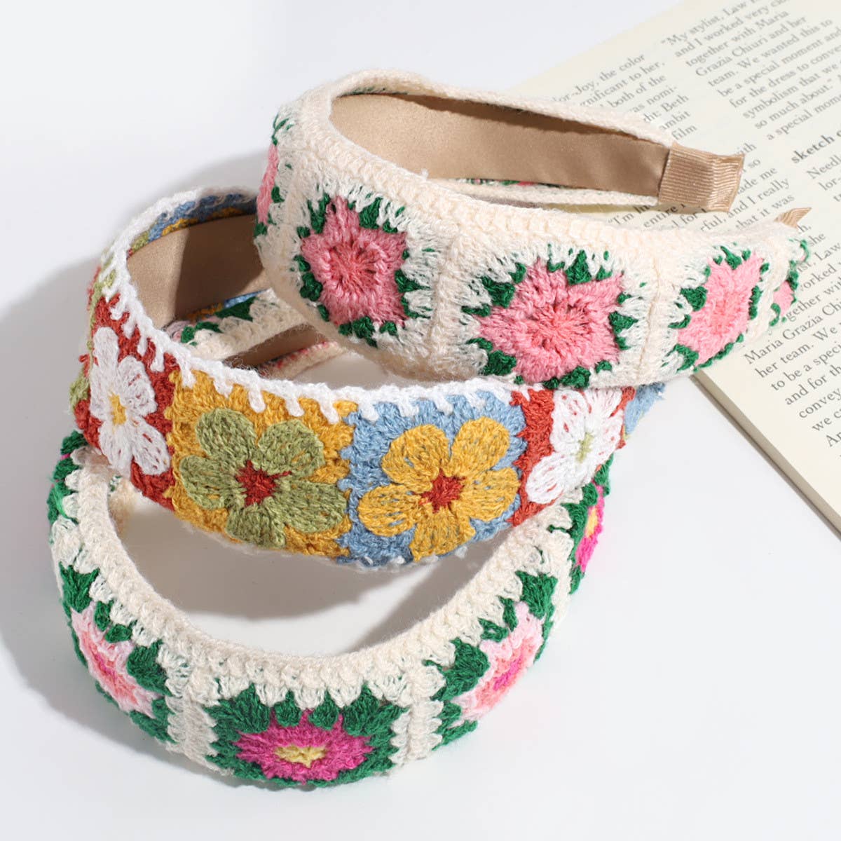 PASTORAL STYLE KNITTED FLOWER BRAIDED HEADBAND_CWAHA2261