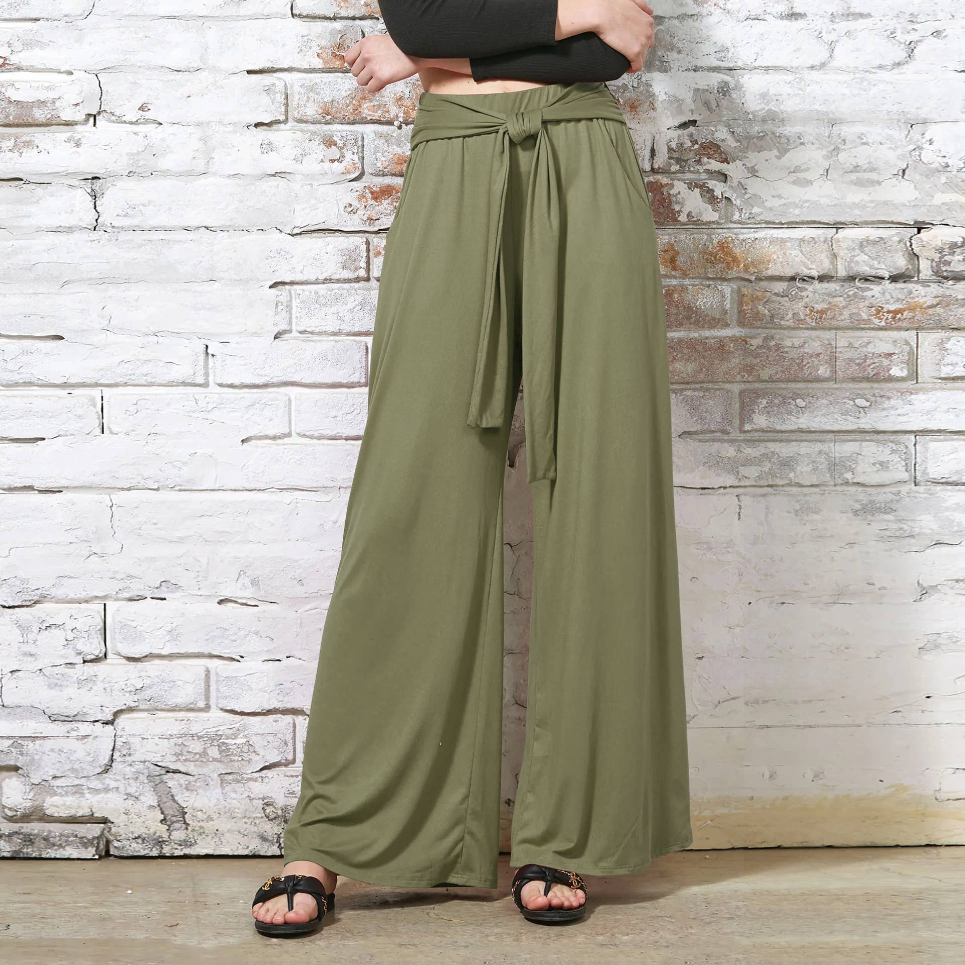 Solid Color Sag All-In-One Lace-Up Wide-Leg Pants
