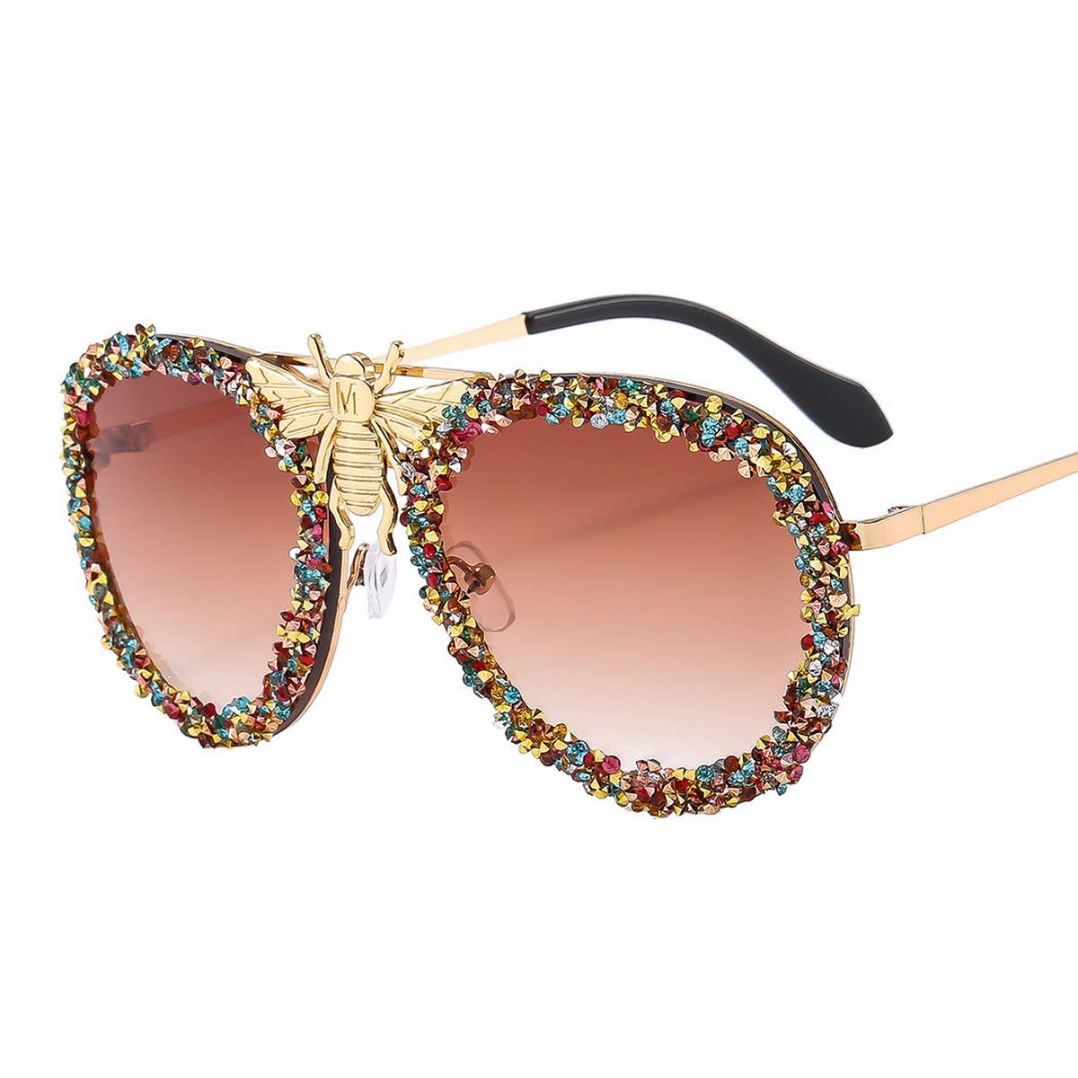 DIAMOND STUDDED RETRO METAL LARGE FRAME SUNGLASSES_CWASG0865