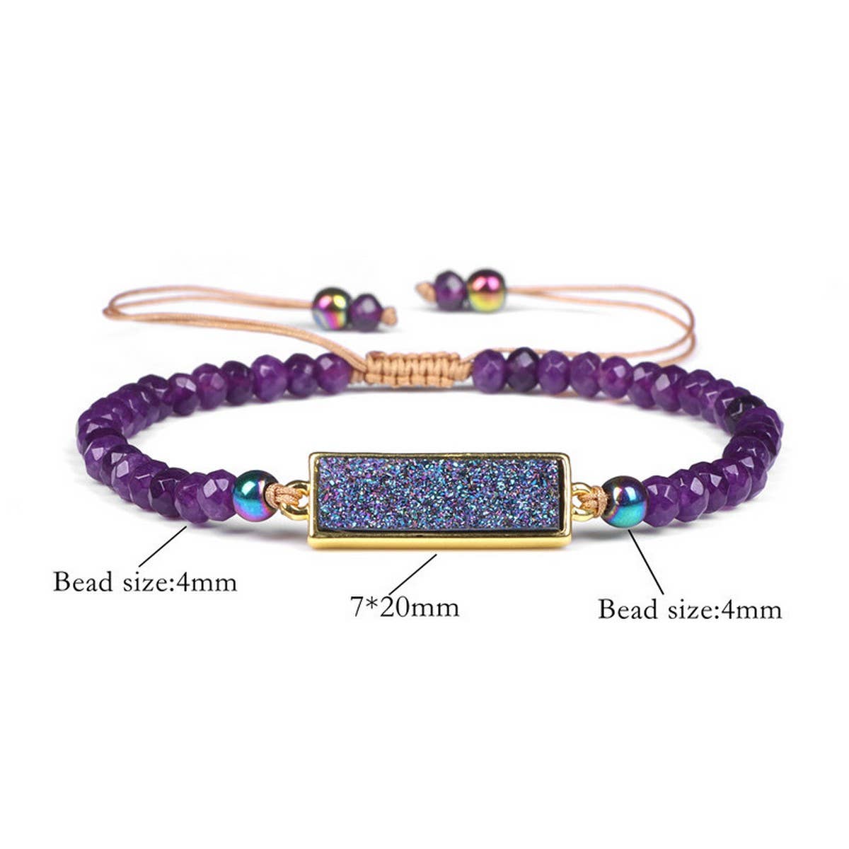 Cwaje3878_Natural Stone Beads Adjustable Braided Bracelet