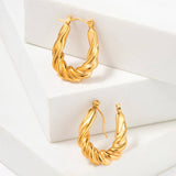 GOLD STAINLESS STEEL TWISTED U SHAPED EARRINGS_CWMM3652