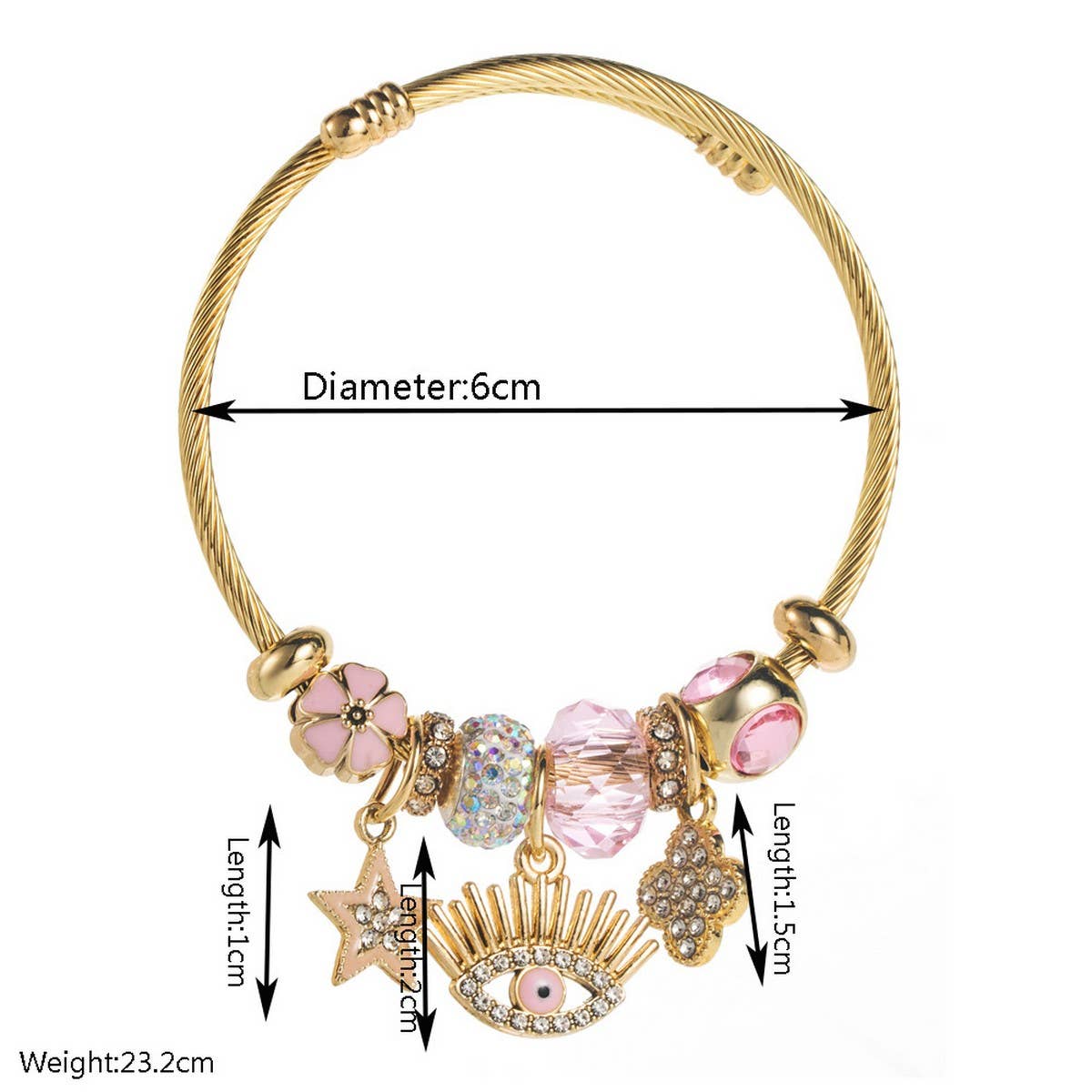 Trendy Evil Eye Clover Star Charm Bracelet_Cwmm8509