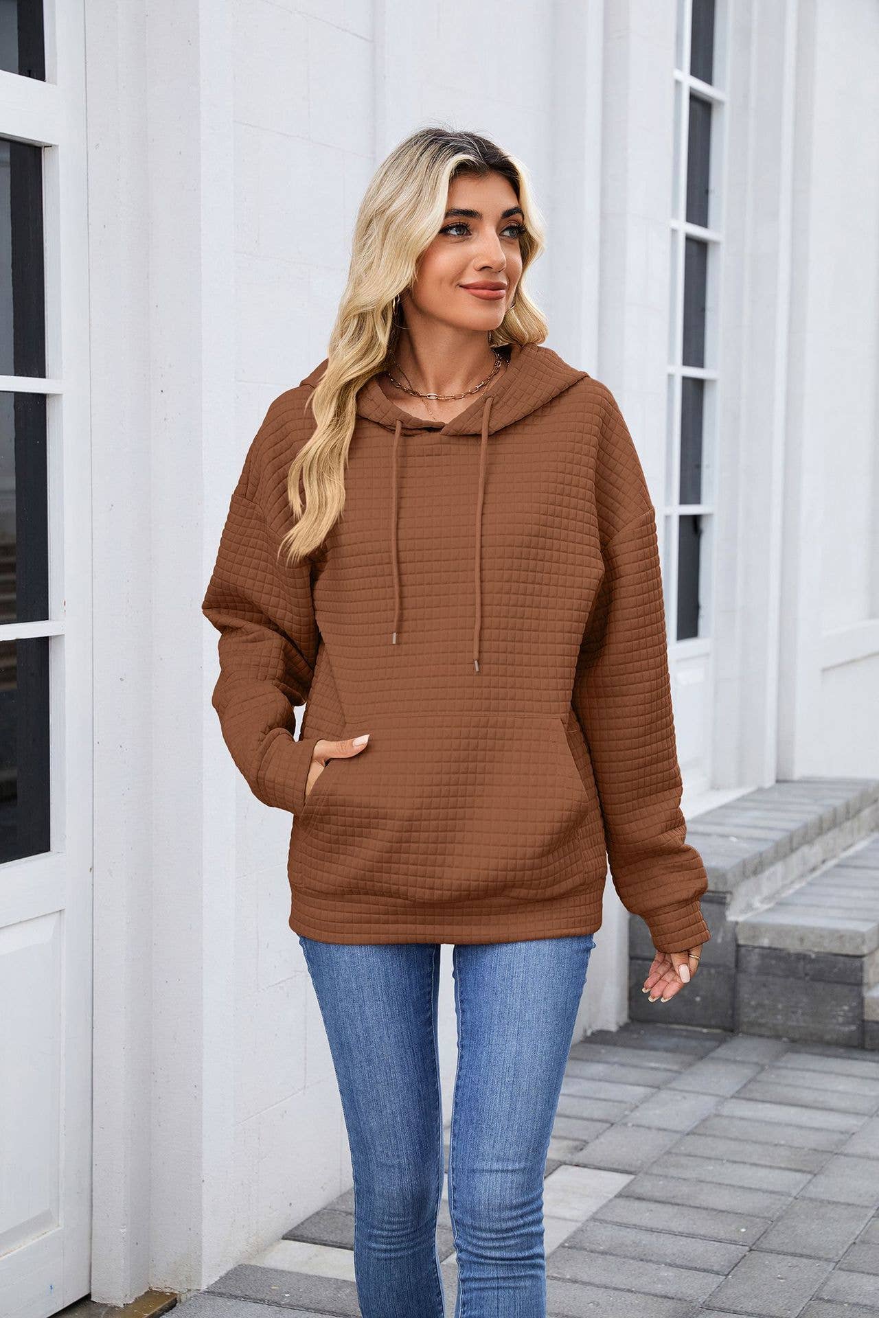 Solid-Color Hooded Loose Long-Sleeved Sweatshirt_Cwohol568