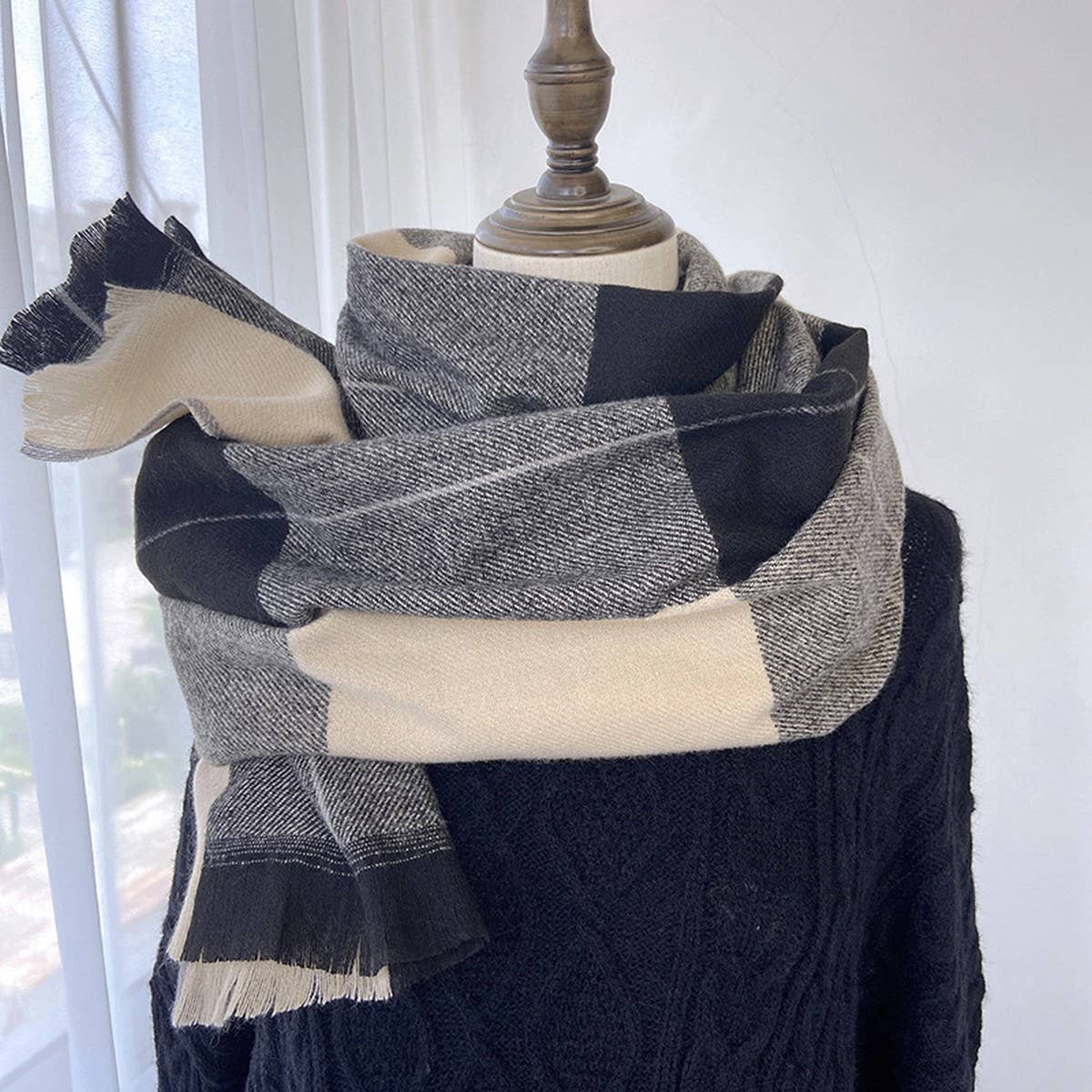Vintage Plaid Scarf Long Faux Cashmere Wrap_Cwasc1475