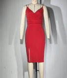 V-Neck Sexy Wrap Hip Split Halter Dress