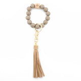 LEOPARD WOOD BEAD BRACELET KEYCHAIN WITH TASSEL_CWMM7016