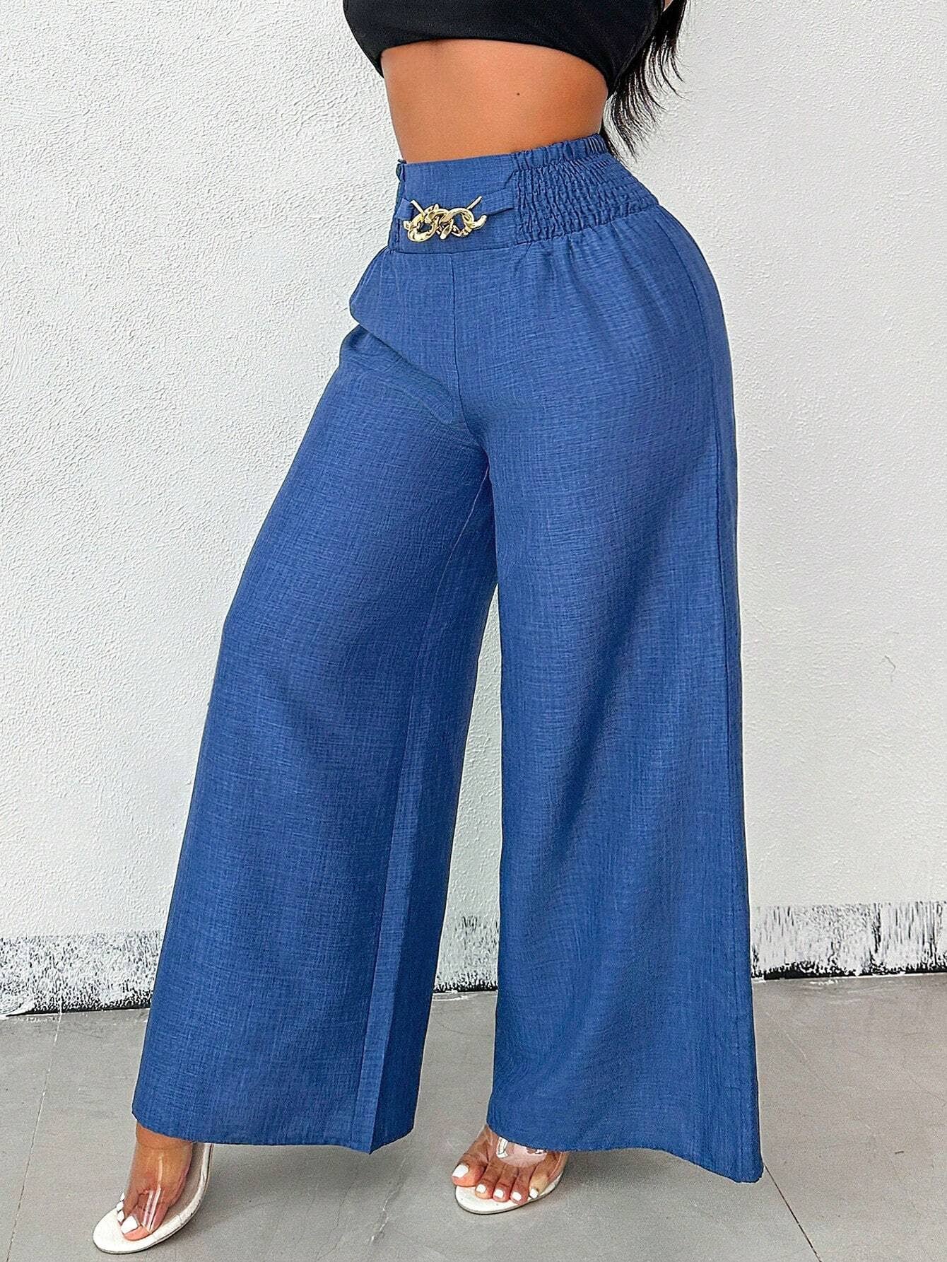 Stylish Retro High-Waisted Slacks With Wide Legs