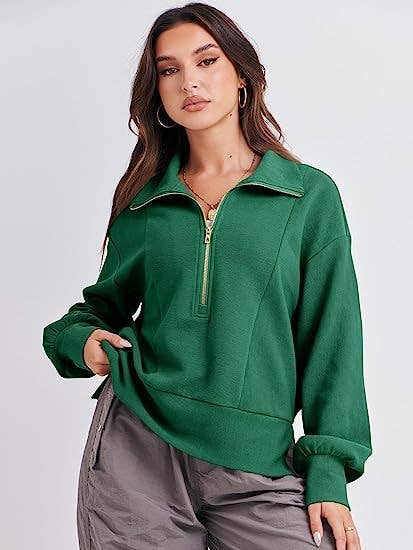 Solid Long-Sleeved Hoodie With Half Zip Collar